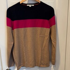 Boden Navy and Camel Sweater with Pink Accent